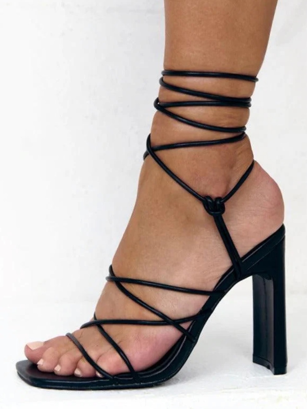 Billini Black Lace-Up Square Toe Heeled Sandals